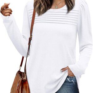 Long Sleeve Women's Crewneck Tunic Top in White, X-Large, Fall/Winter 2025